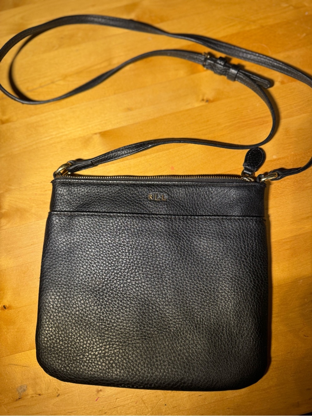 Ralph Lauren Black Leather Crossbody Bag w/Gold Accents